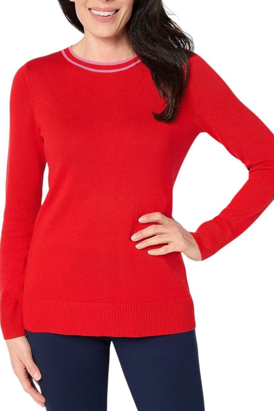 Joan Rivers Women's Long-Sleeve Sweater with Tipping Red - Regular
